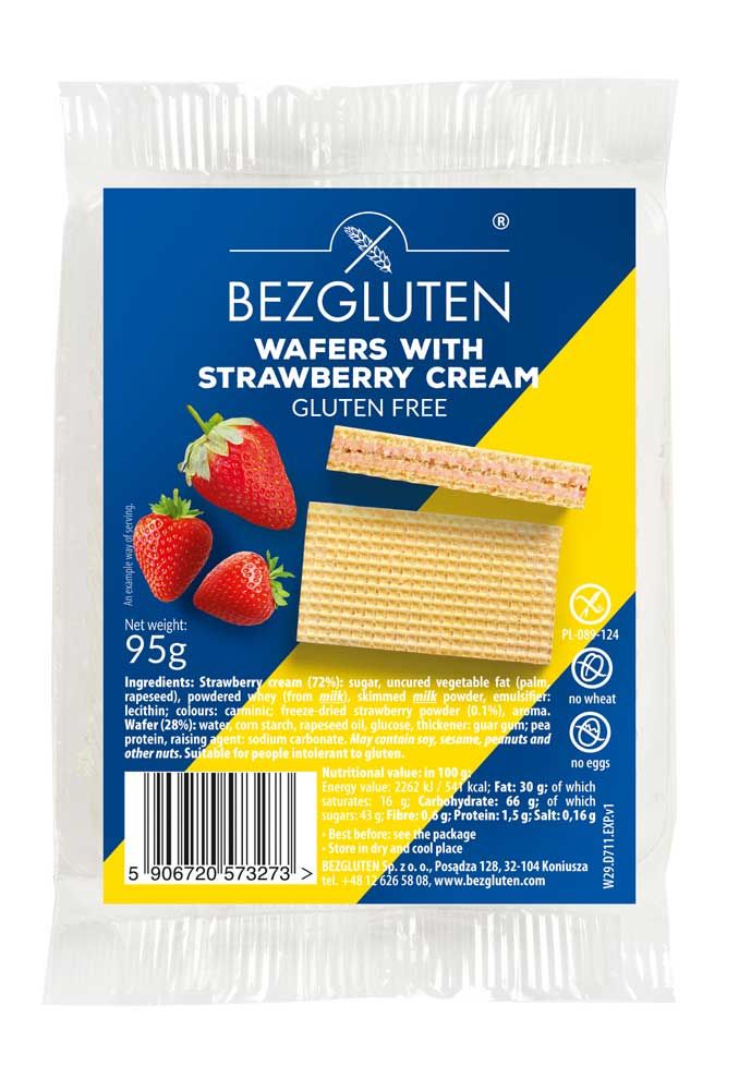 Bezgluten Erdbeercreme Waffeln glutenfrei