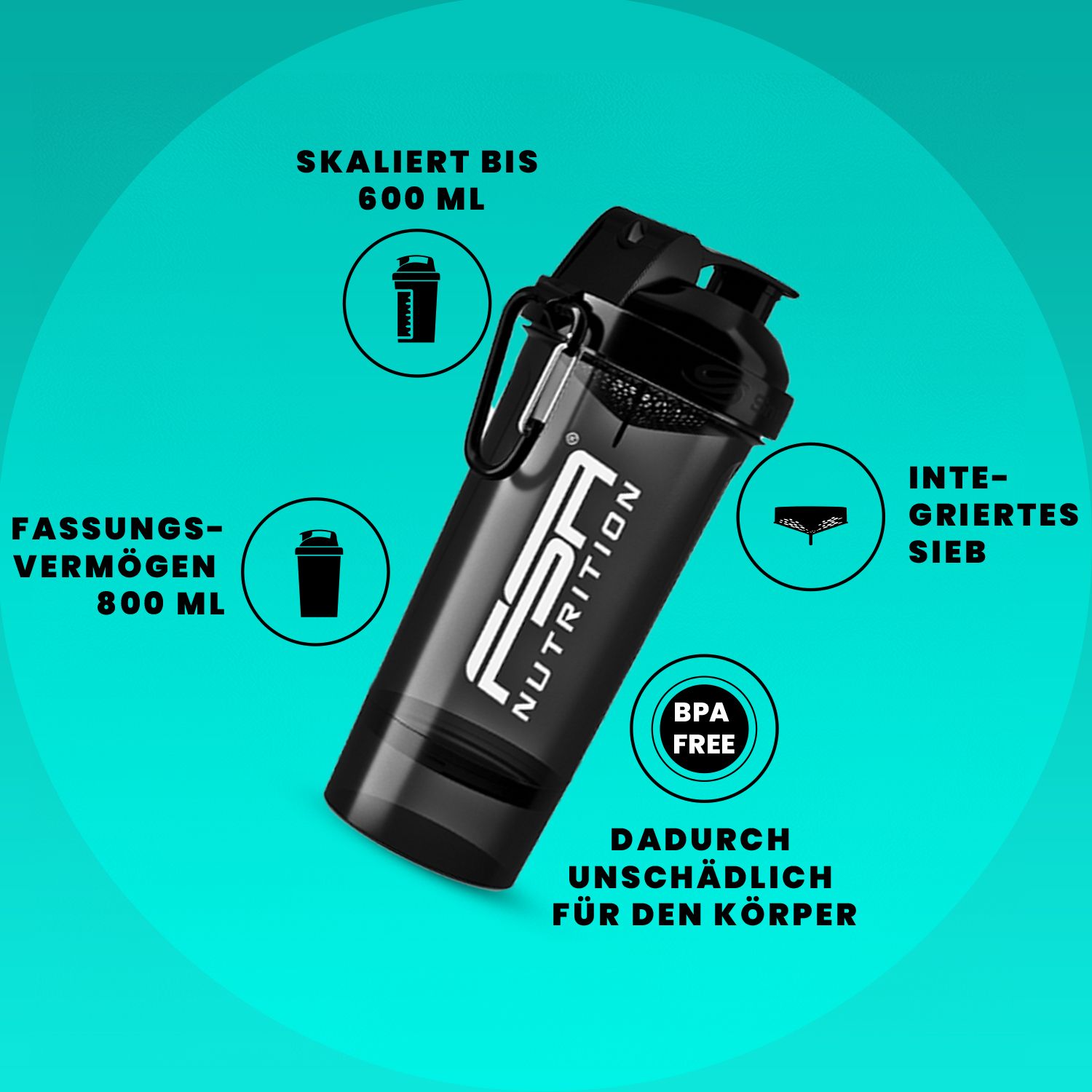FSA NUTRITION Protein Shaker mit Pulverfach