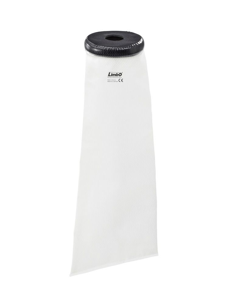 Transparenter Armschutz mit schwarzem Abschluss. Das Produkt hat das Logo 'Limbo' und das CE-Zeichen. Der Schutz ist für den halben Arm.