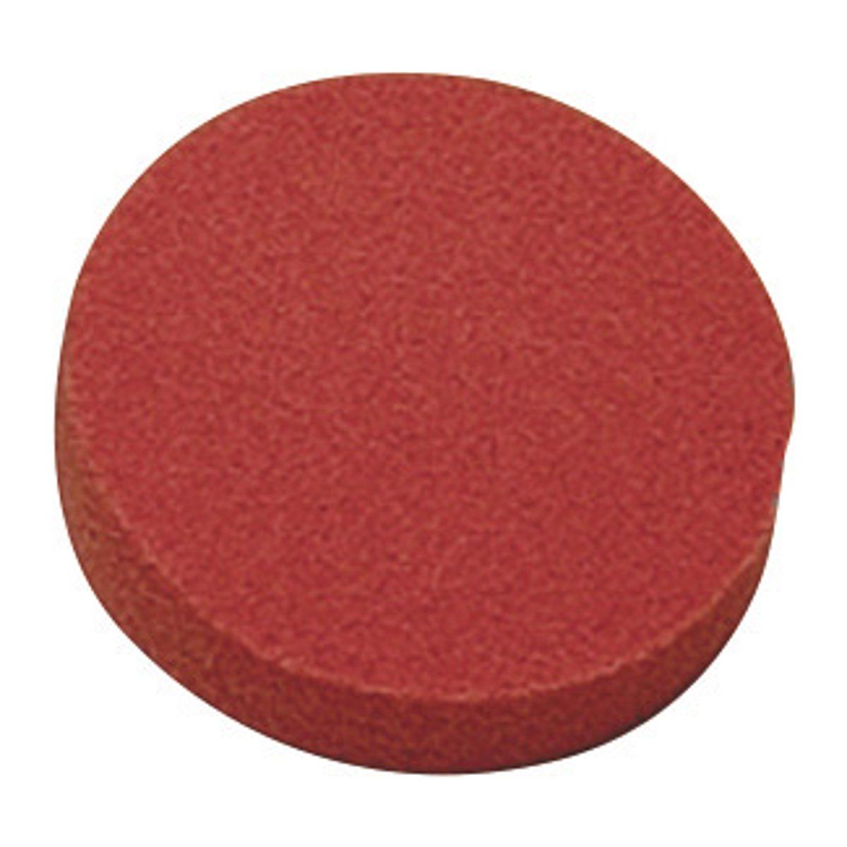 Runder, roter Reinigungsschwamm. Schwamm hat eine leicht unebene Oberfläche.