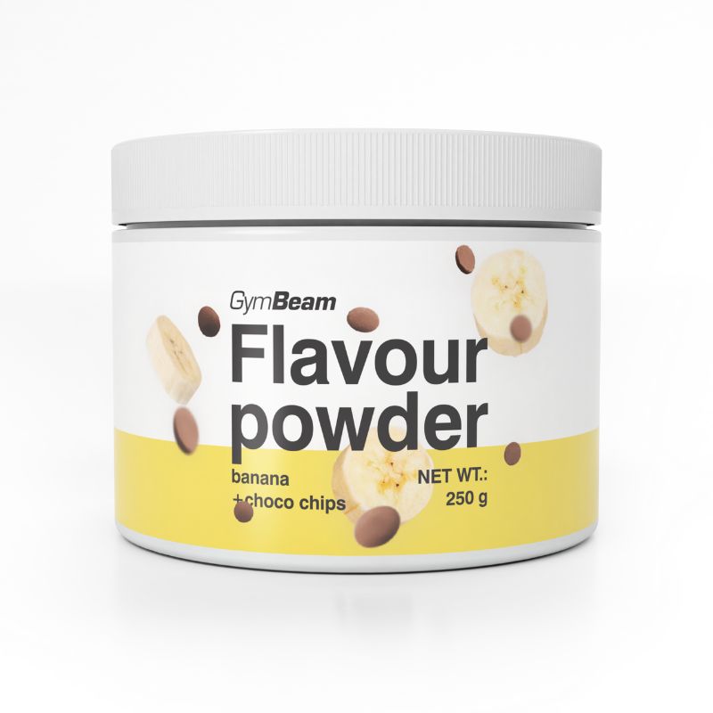 GymBeam Flavour Powder, Banane + Schoko-Chips, 250g Dose. Mit Bananen- und Schokoladenstückchen.