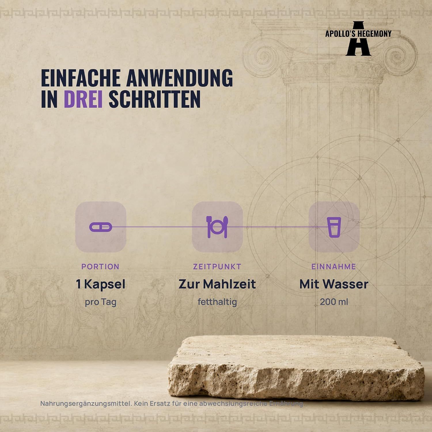 Anwendung: 1 Kapsel täglich mit Wasser zur Mahlzeit einnehmen.