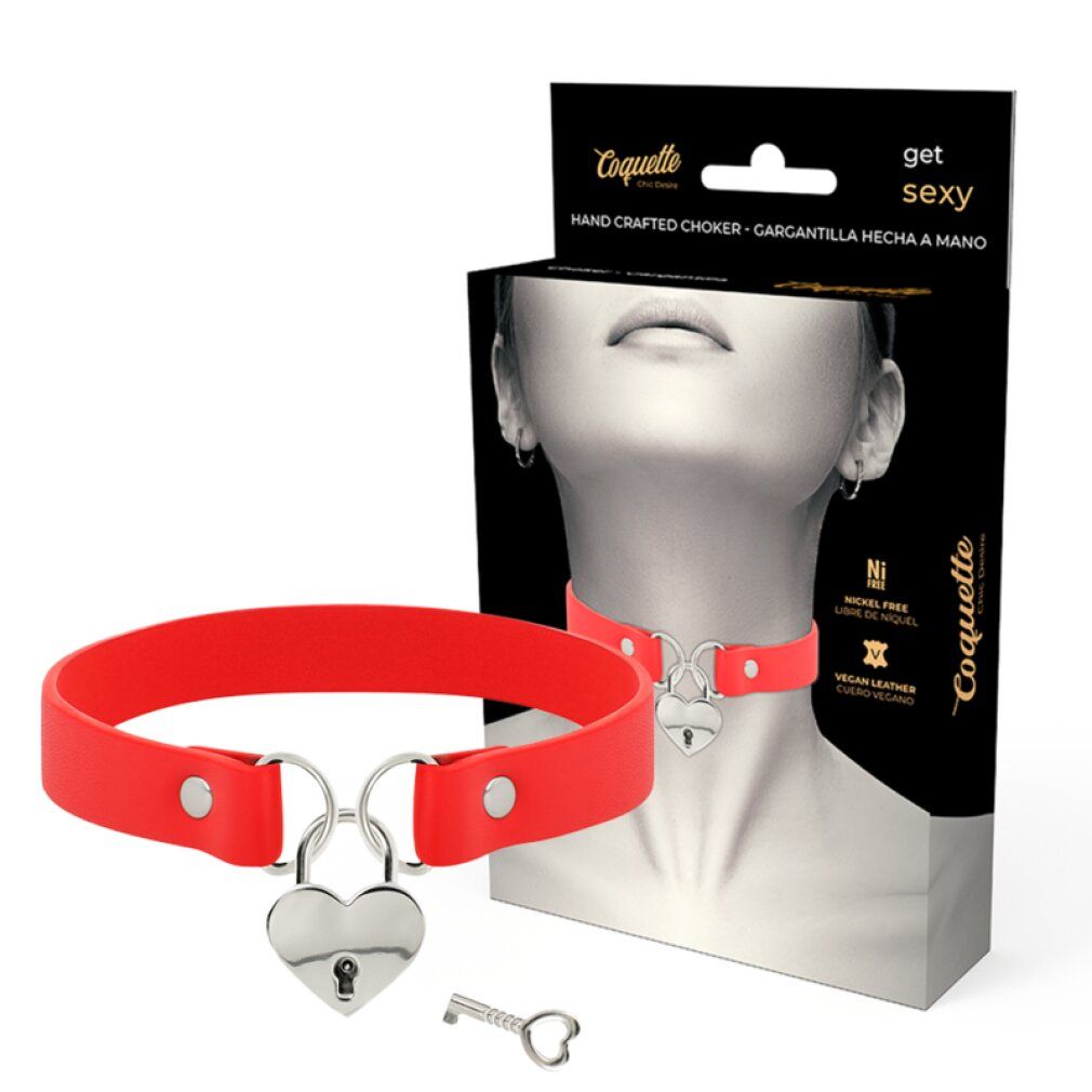 Coquette chic desire hand crafted choker keys heart - red