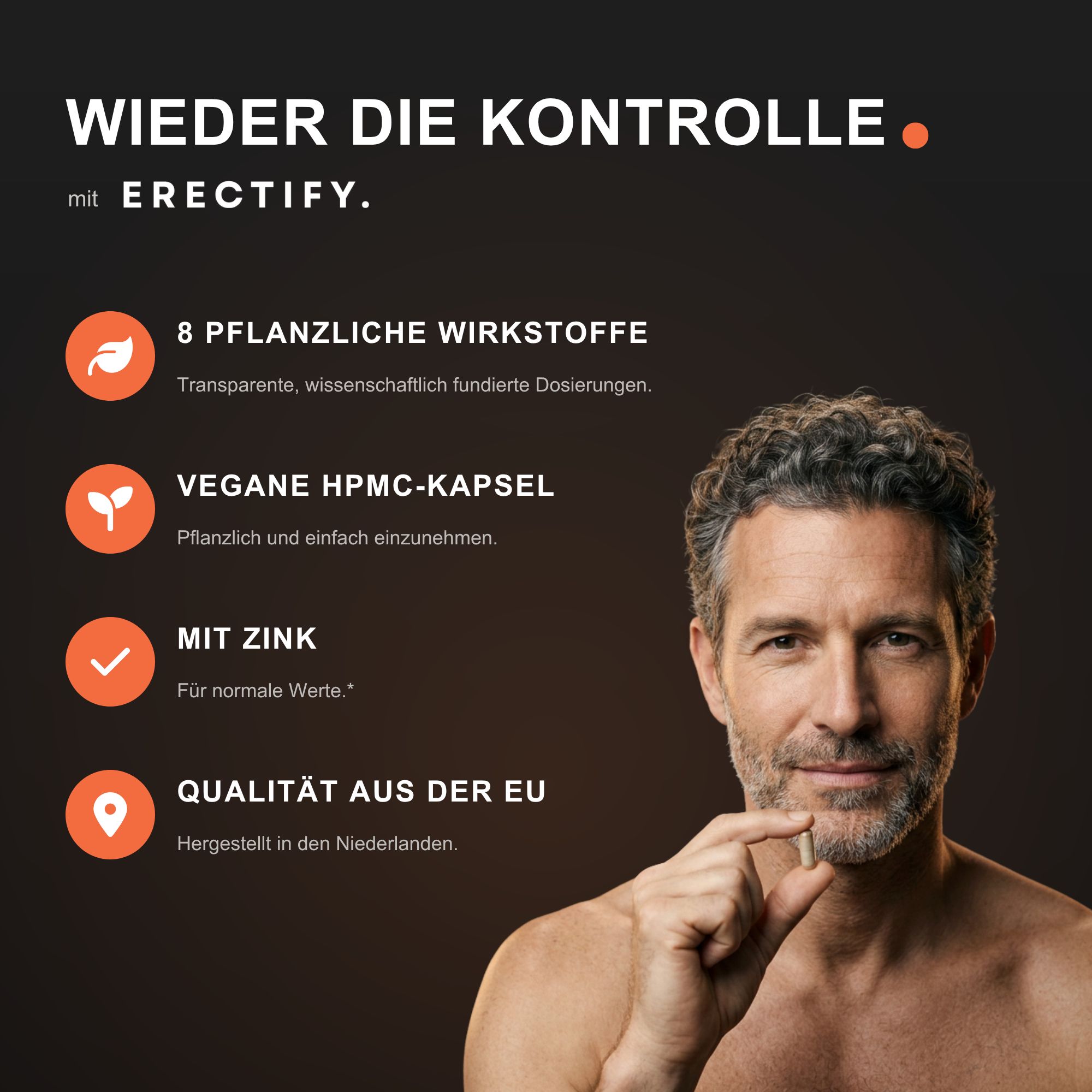 Erectify Nahrungsergänzungsmittel für Männer, 30 Kapseln.