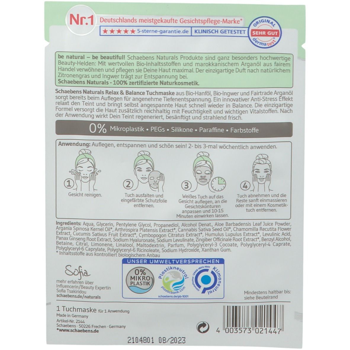 Schaebens NATURALS Relax & Balance TUCHMASKE