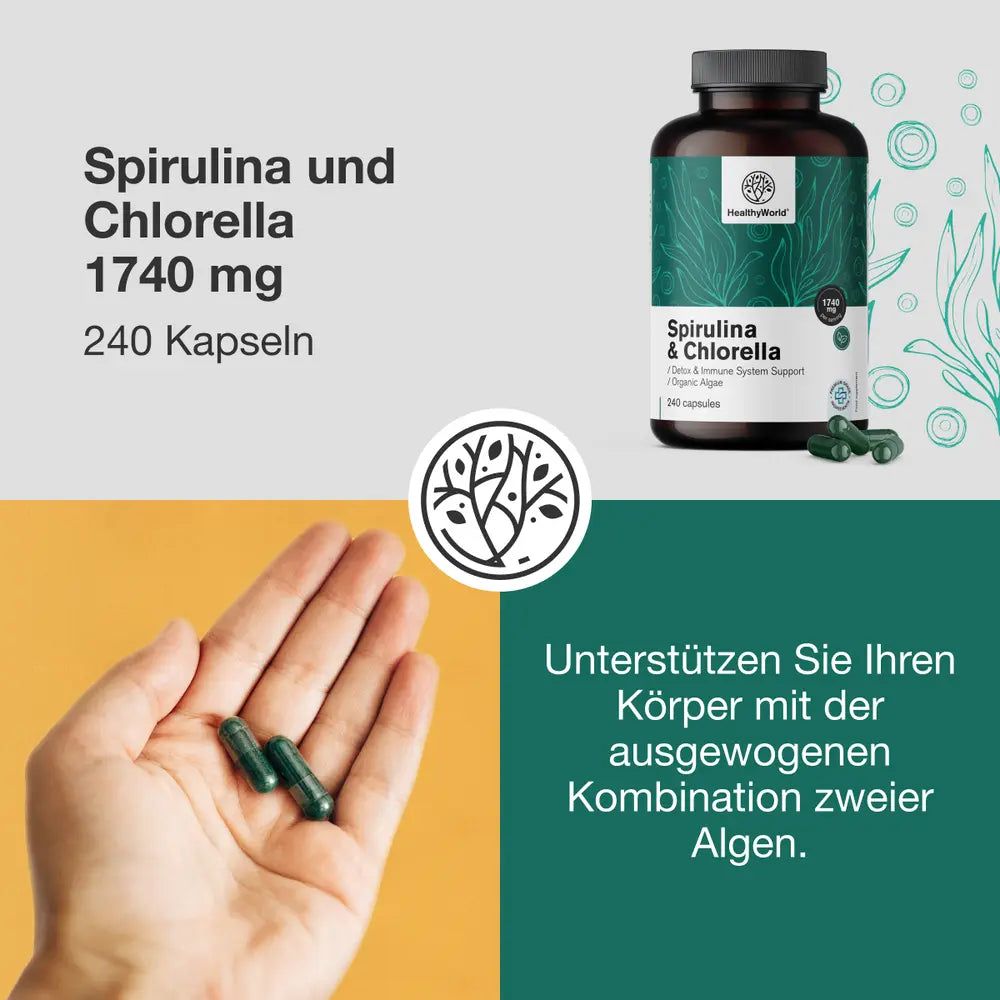 HealthyWorld Spirulina und Chlorella 1740 mg – Algen-Komplex