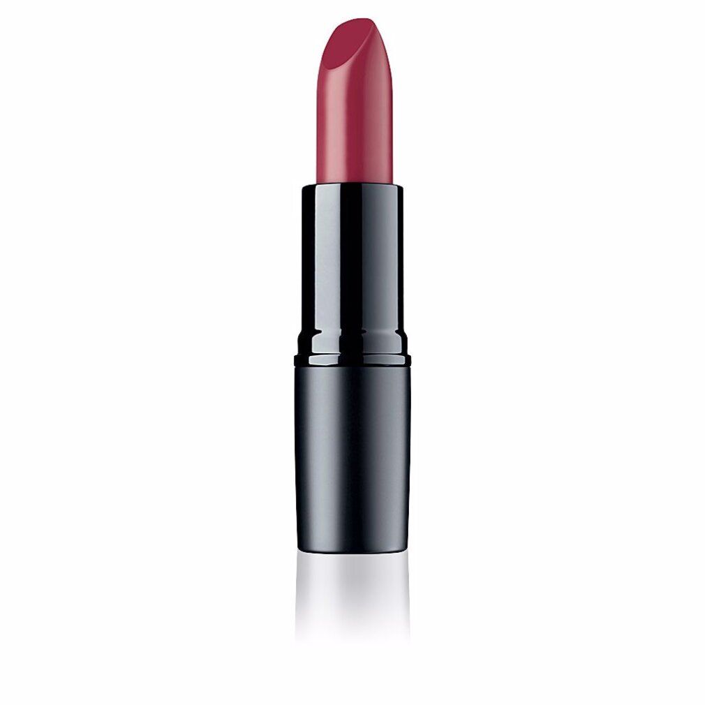 Lippenstift mit schwarzem Gehäuse und burgunderroter Spitze. Auf weißem Hintergrund.
