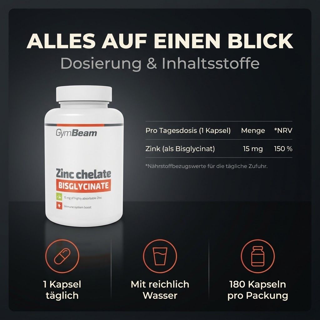 GymBeam Zink Chelate Bisglycinate Kapseln, 180 Stück.
