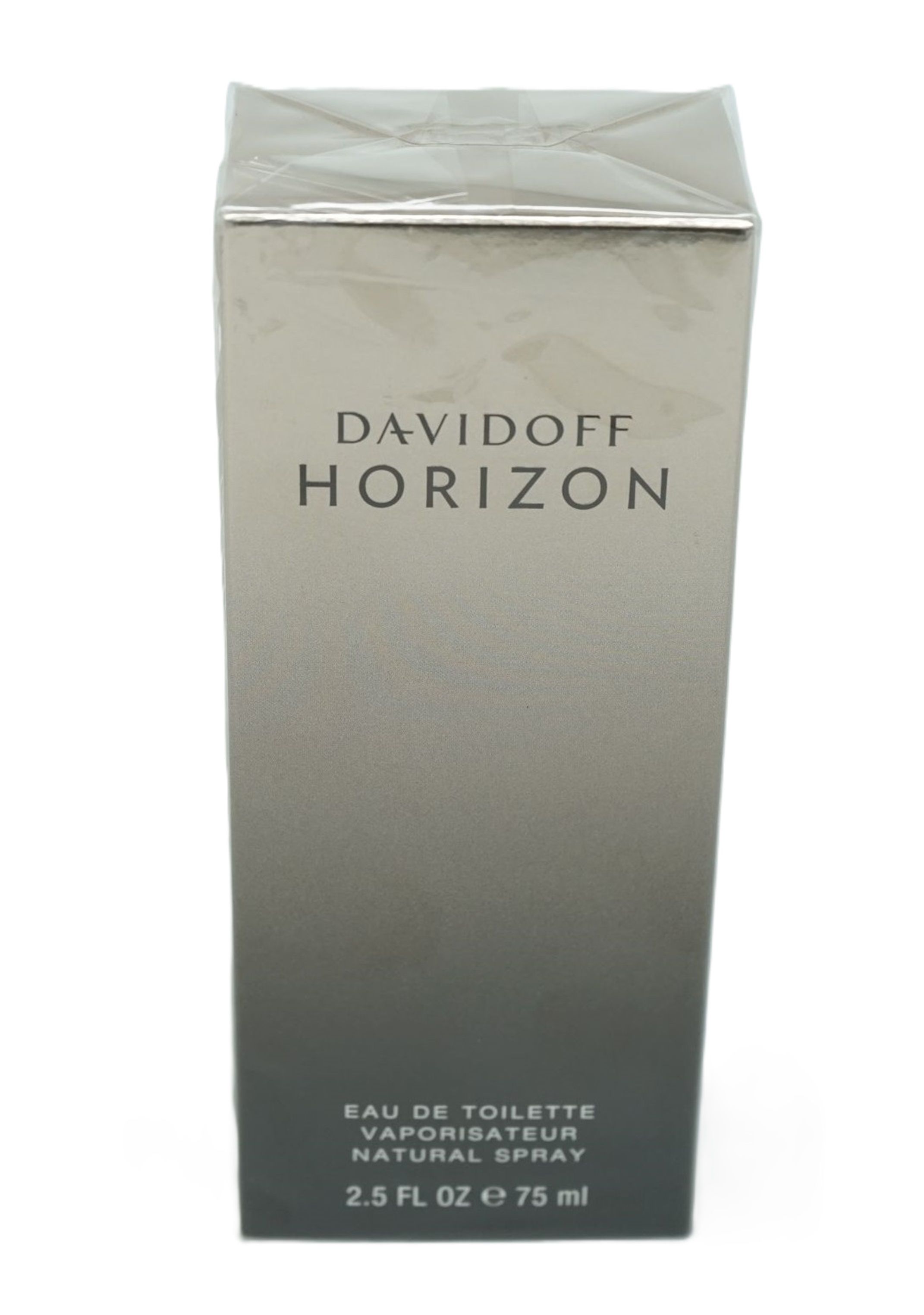 Davidoff Horizon Eau de Toilette Spray in Verpackung. Graue Schachtel mit Produktnamen und Angaben. 75 ml.