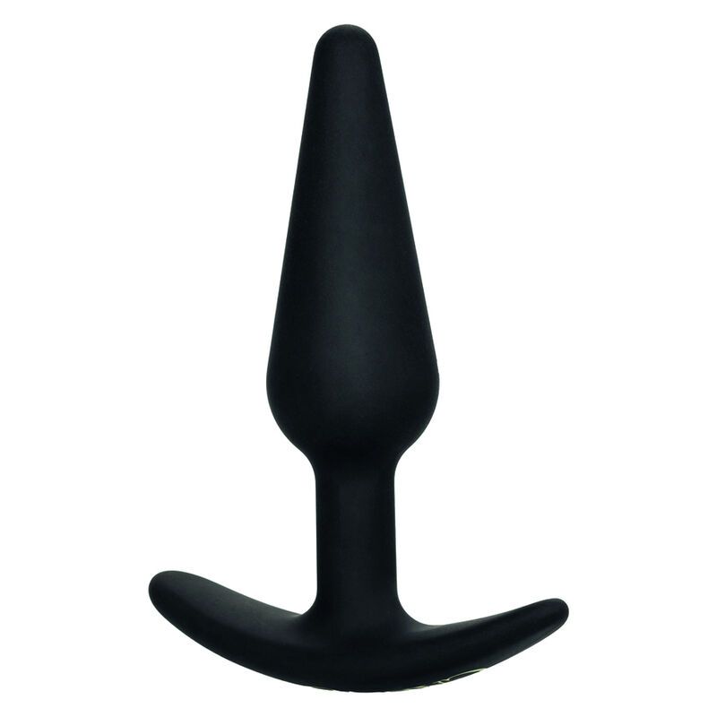 Schwarzer Analplug. Konischer Schaft, T-förmiger Griff. Aus schwarzem Material.