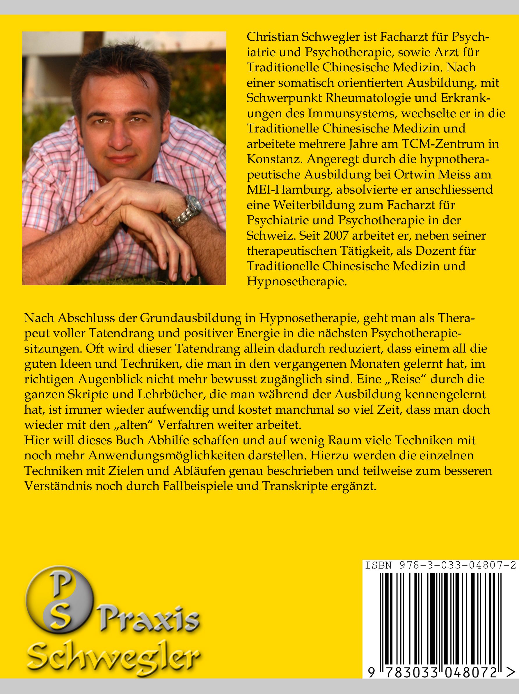 Buchrücken mit Text. Titel: Der Hypnotherapeutische Werkzeugkasten. Autor: Christian Schwegler. Verlag: Praxis Schwegler.