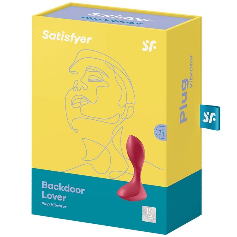 Verpackung von Satisfyer Backdoor Lover. Gelber Karton mit Produktabbildung und Schriftzug.