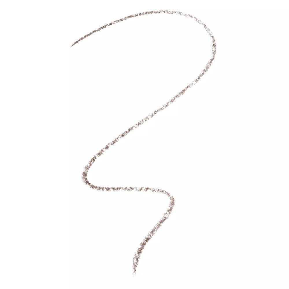 Strich einer Augenbrauenstiftfarbe. Helle, graubraune Farbe. Auf weißem Hintergrund.