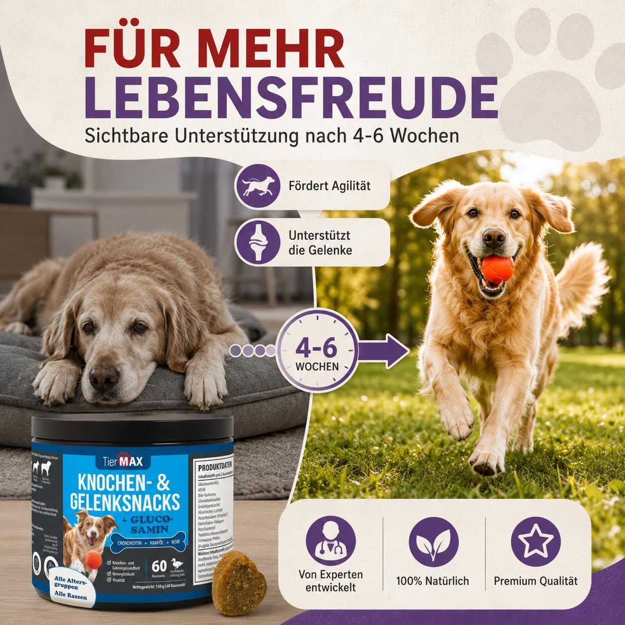 Tiermax Knochen- & Gelenksnacks: Fördert Agilität und unterstützt die Gelenke.