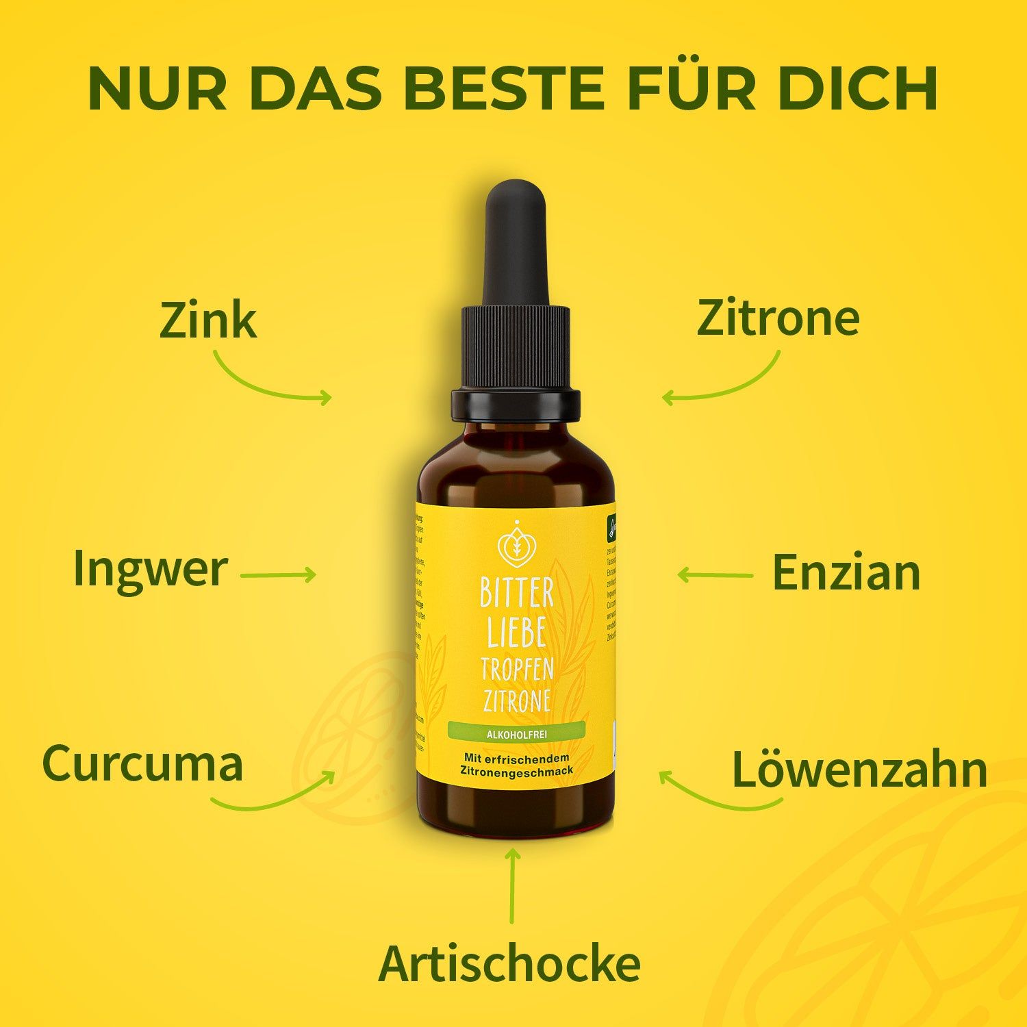 BitterLiebe - Tropfen Zitrone Alkoholfrei - Bitterstoffe Tropfen mit Zink - vegan