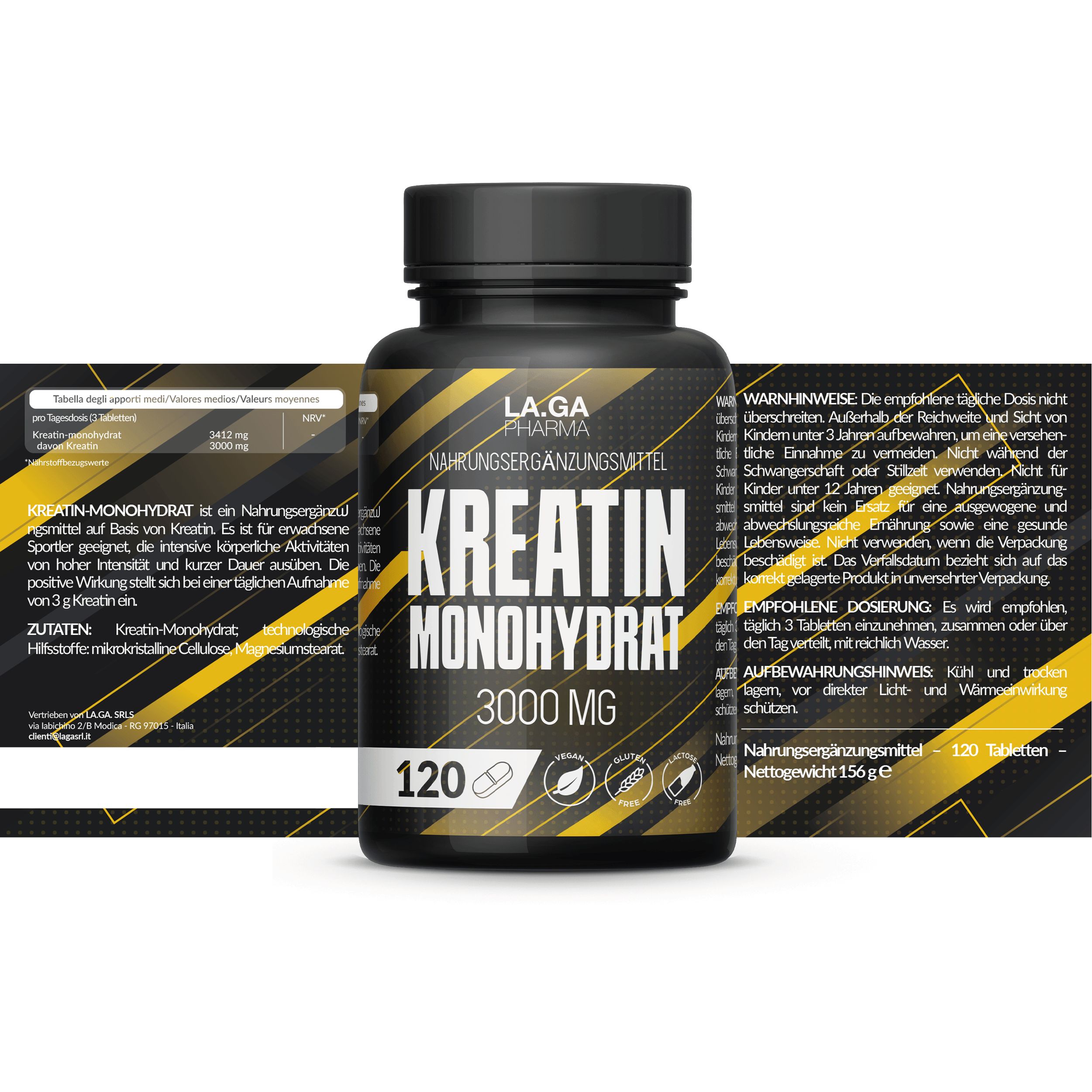 LA.GA Pharma Kreatin Monohydrat 120 Tabletten. Nahrungsergänzungsmittel.