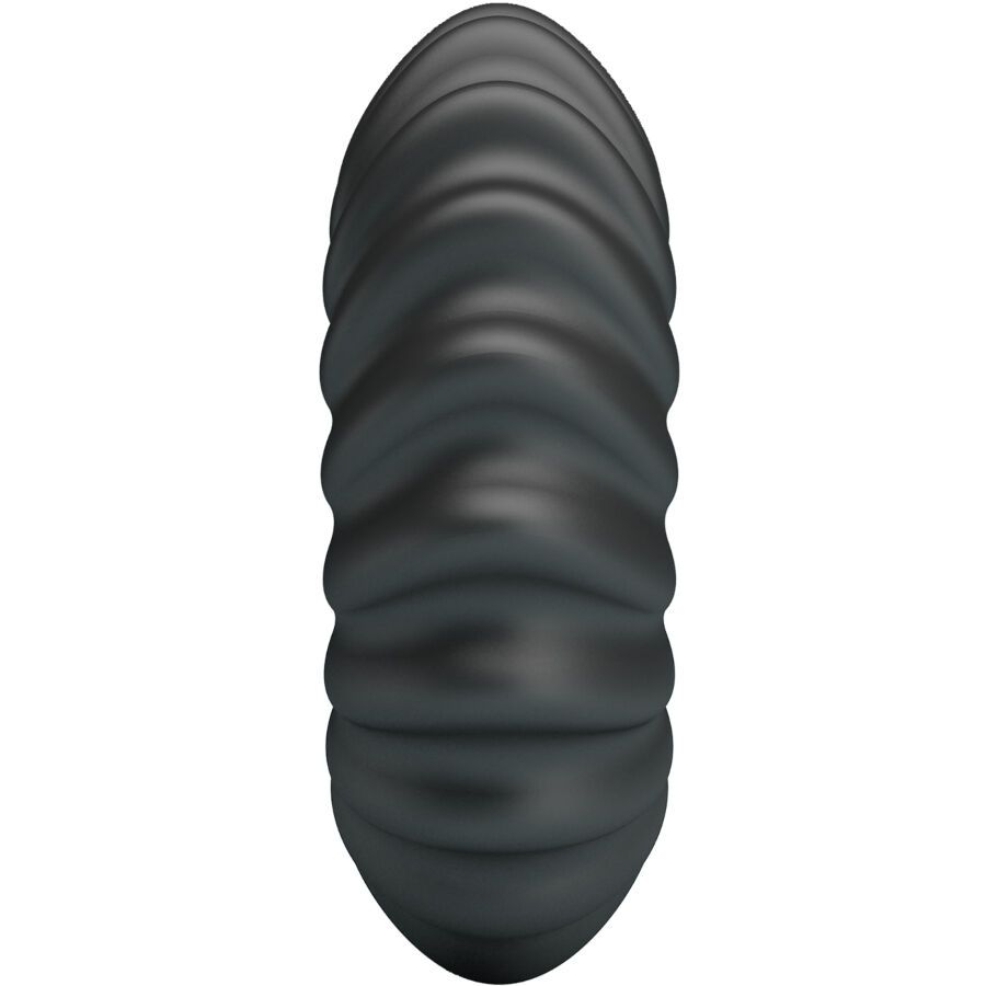 Schwarzer Penisring aus Silikon, länglich mit gewellter Oberfläche. Die Form ist oval.
