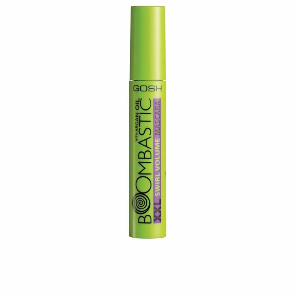 Grüne Mascarahülse. Text: GOSH, BOOMBASTIC XXL SWIRL VOLUME MASCARA, mit Arganöl.