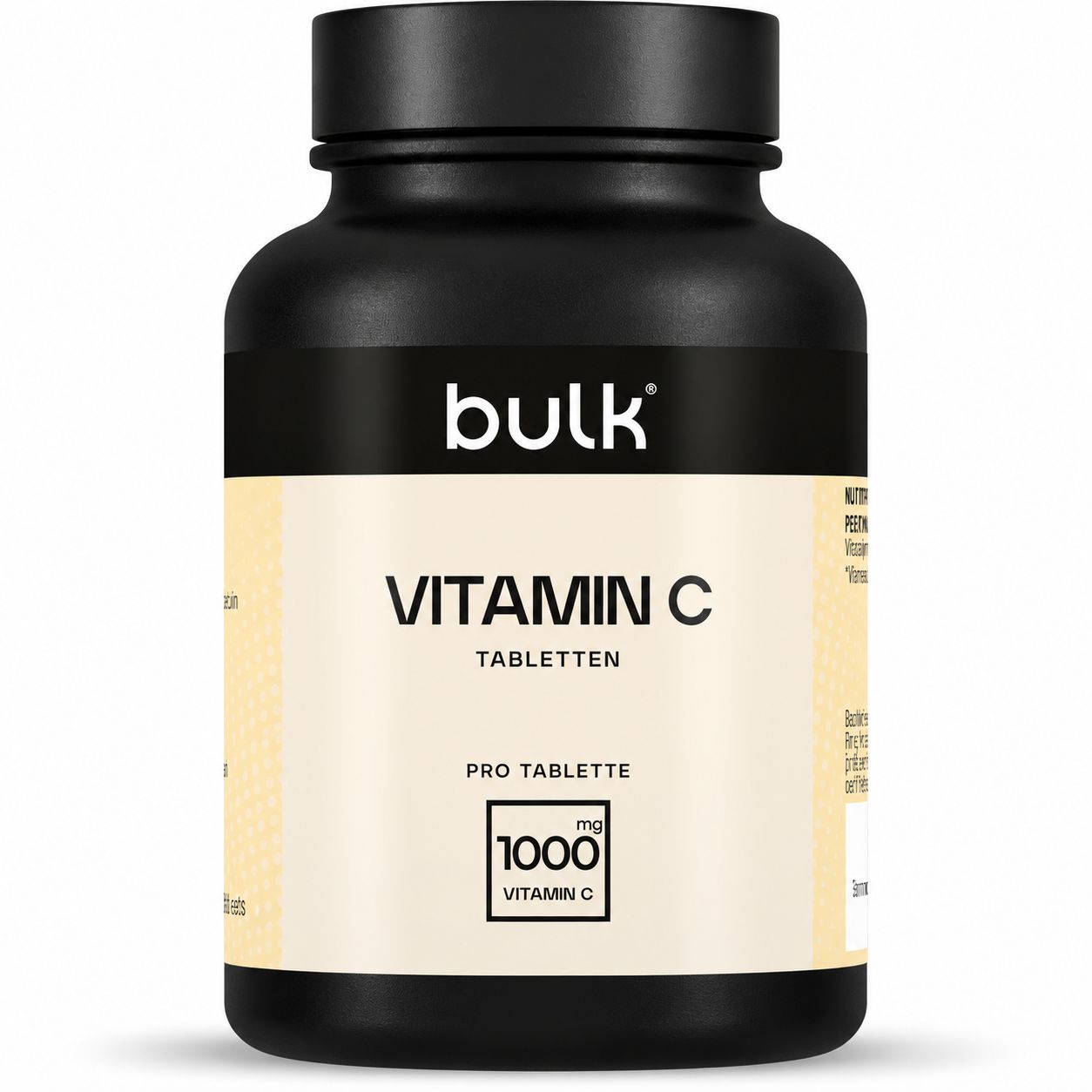 Flasche mit Etikett 'VITAMIN C TABLETS 1000mg'.
