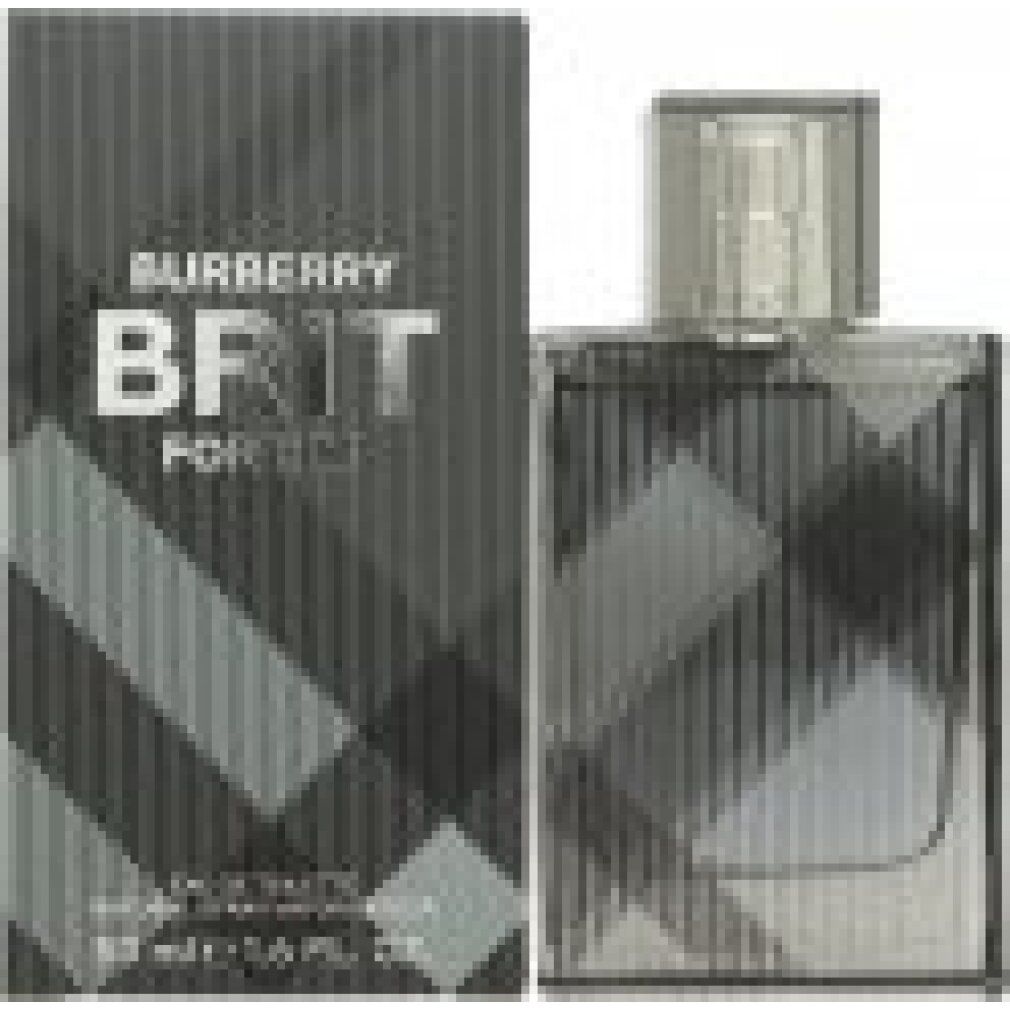 Burberry Brit for Men Flakon und Verpackung. Graues Karomuster. Flakon mit Sprühkopf. Text: Burberry Brit for Men, 50 ml.