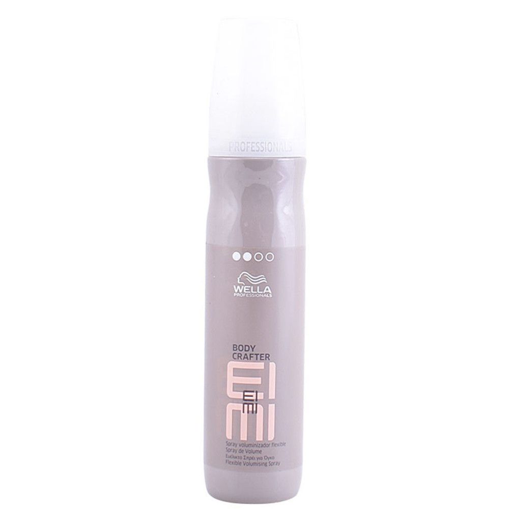 Haarspray-Flasche. Graue Dose mit weißem Sprühkopf. Schriftzug: Wella Eimi Body Crafter.
