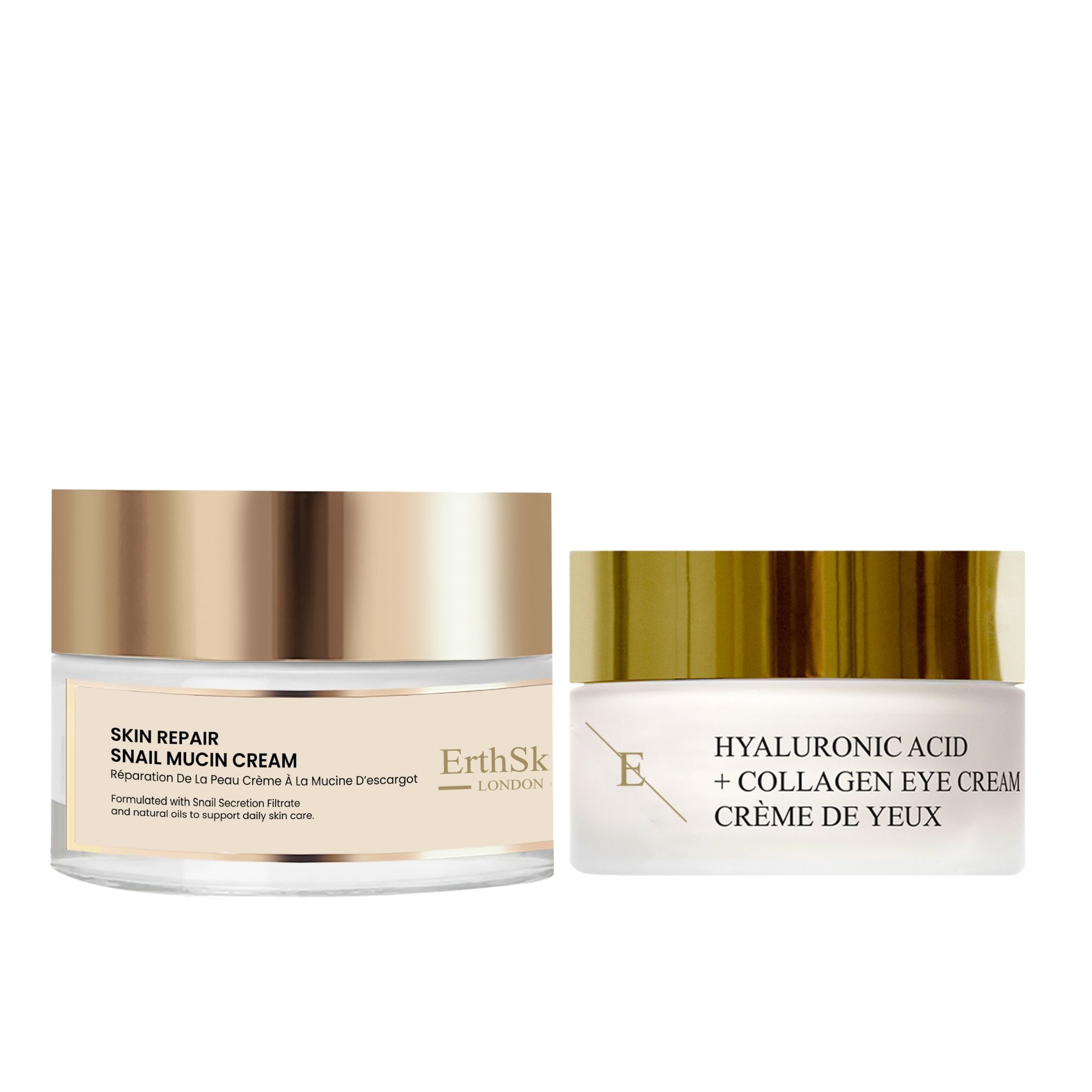 ErthSkin London Schneckencreme und Hyaluronsäure + Kollagen Augencreme.