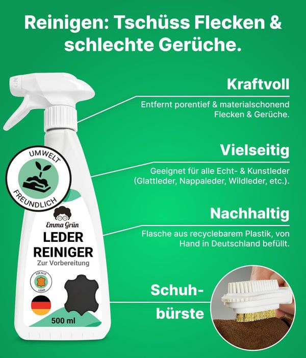 Emma Grün® Lederschuhe pflegen Set mit Reiniger & Wachs