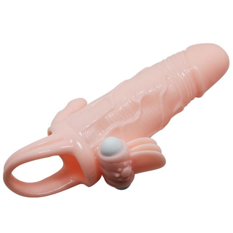 Penishülle mit Klitoris- & Analstimulation. Rosa, mit Ring, Klitoris-Stimulator und Analstimulation.