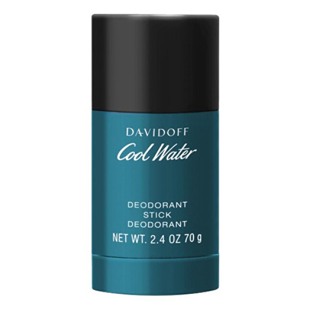 Davidoff Cool Water Deostick. Blau und schwarz. Schriftzug und Produktbezeichnung. Nettogewicht 70 g.