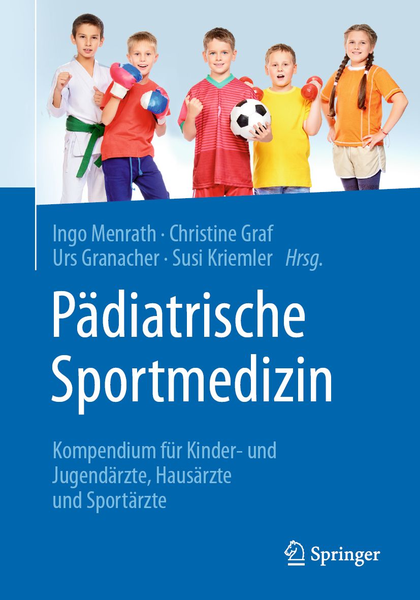 Buchcover: Pädiatrische Sportmedizin. Kinder mit Sportgeräten. Autorennamen. Springer-Logo.