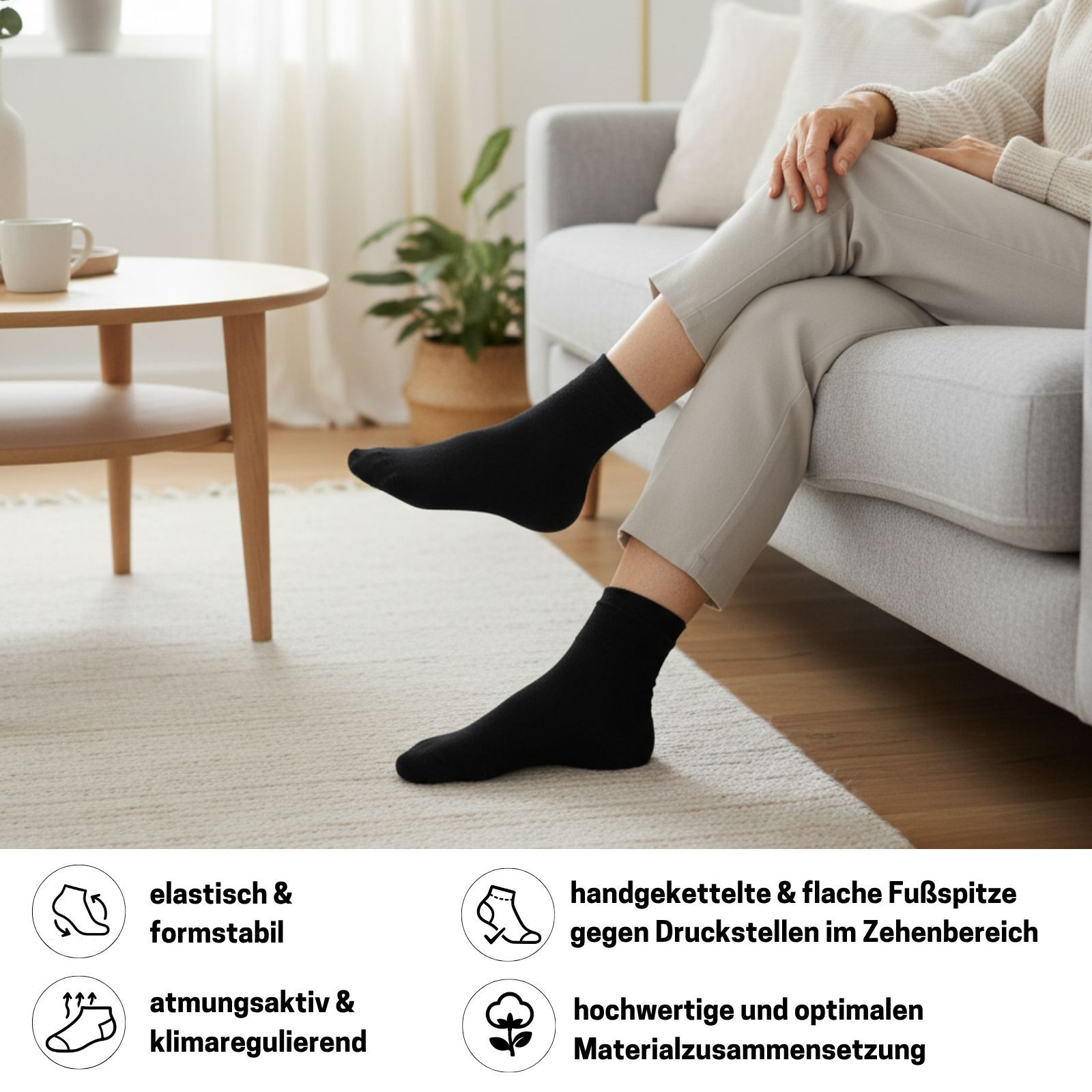 Diabetiker Quarter Socken mit Komfortbund ohne Gummi & ohne Naht für Damen und Herren