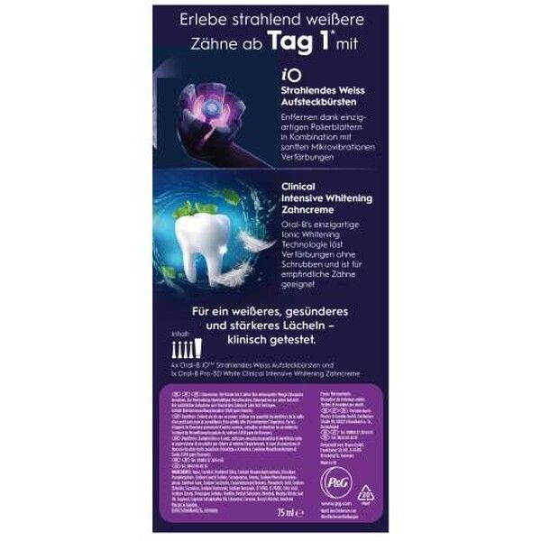 Oral-B iO Strahlendes Weiss, Original Aufsteckbürsten für elektrische Oral-B iO Zahnbürsten, Schw