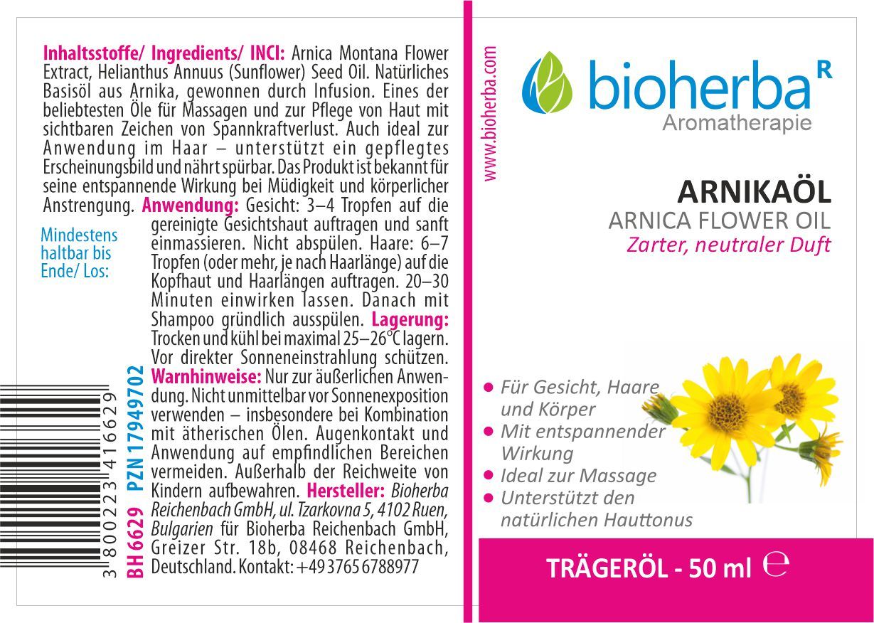 Etikett mit Produktname, floraler Illustration und Text. Enthält Informationen zu Inhaltsstoffen und Anwendung. Rosafarbener Streifen mit Volumenangabe.