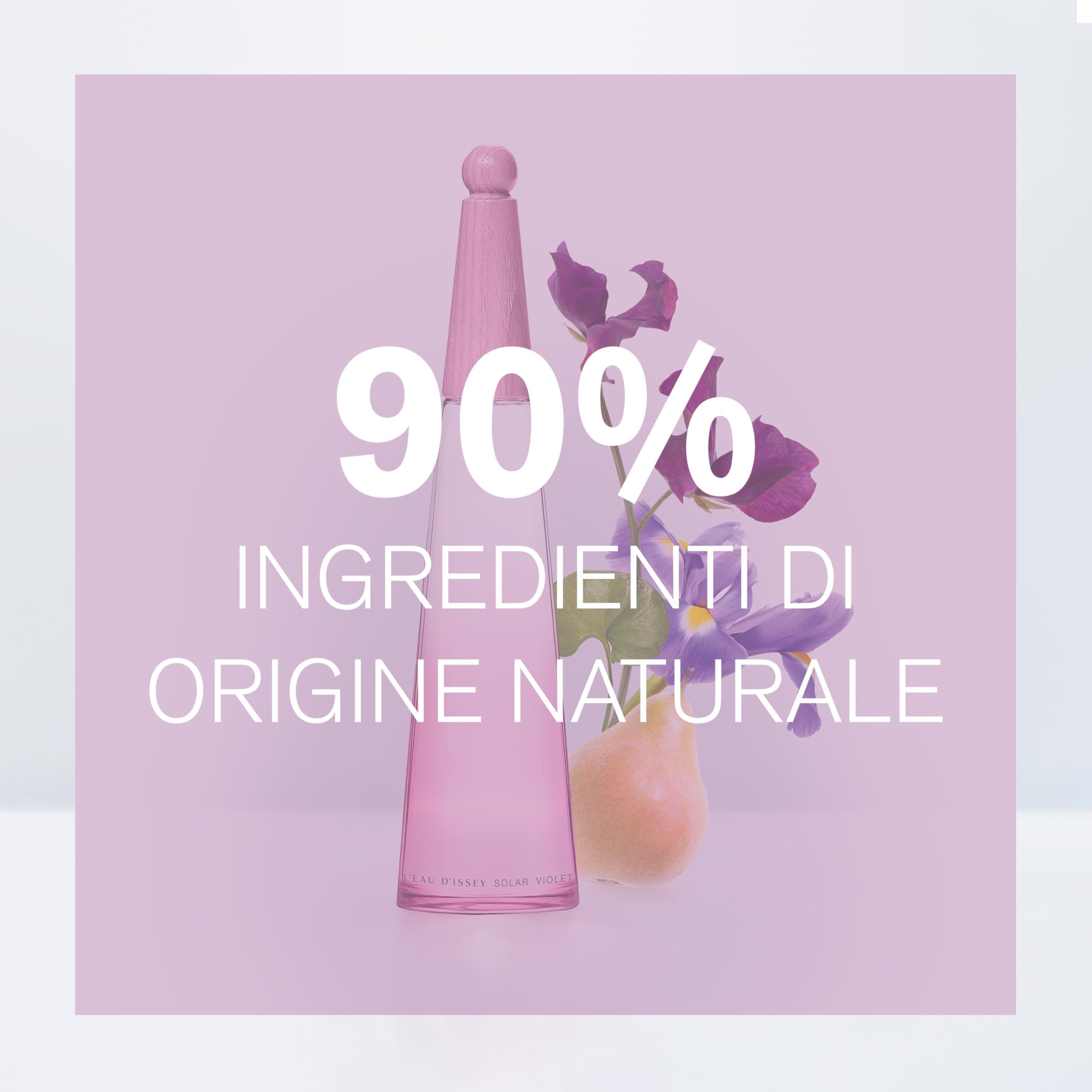 Rosa Flakon mit Blumen und Text: 90% Ingrédients d'origine naturelle.