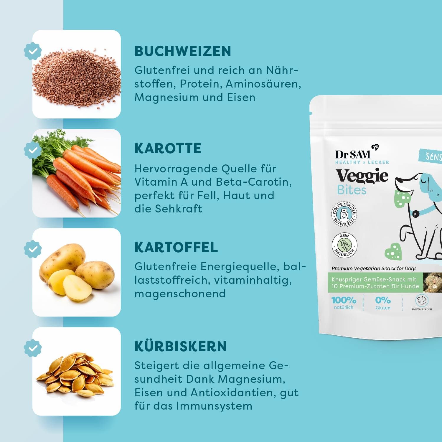 Dr. SAM Premium Veggie Bites - Gemüsesnack für Hunde