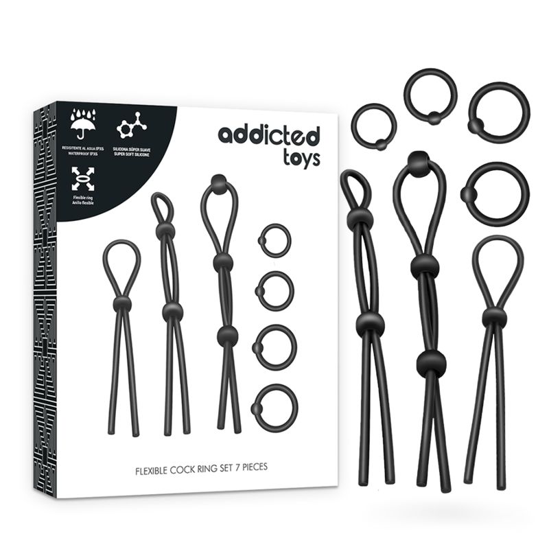 Addicted Toys Flexible Silicone Cock Ring Set 7 Pieces