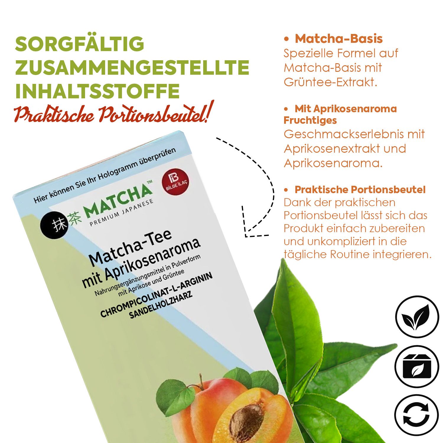 Bilge İlaç Matcha Tee mit Aprikosenaroma