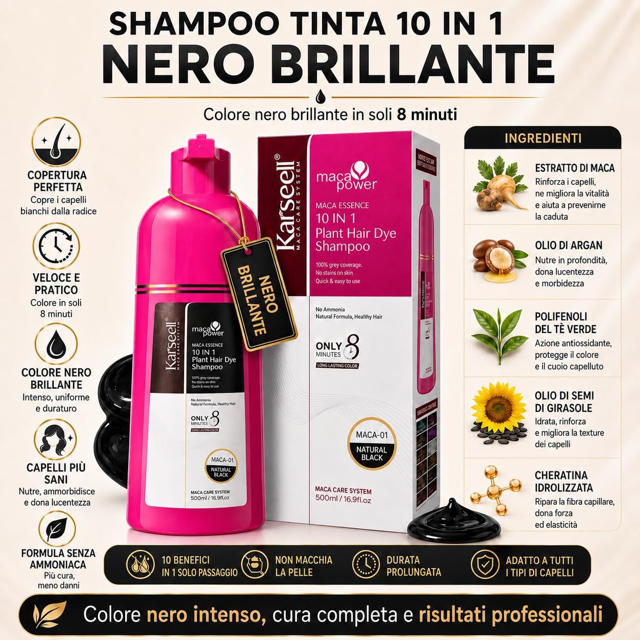 KARSEELL Schwarzes Color-Shampoo – Schnelle Abdeckung Weißer Haare