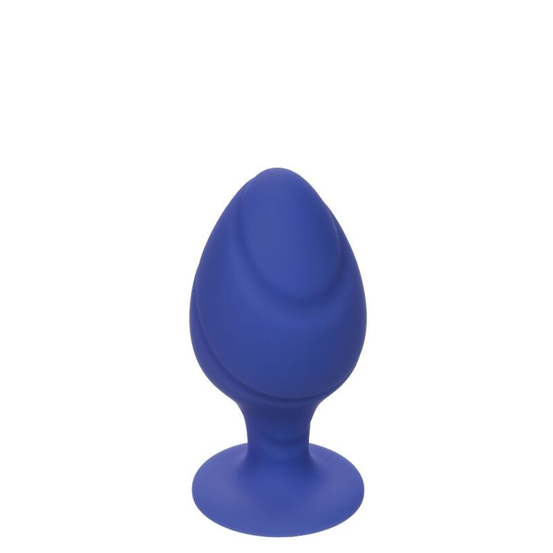 Blauer Analplug mit geriffelter Oberfläche und Basis.