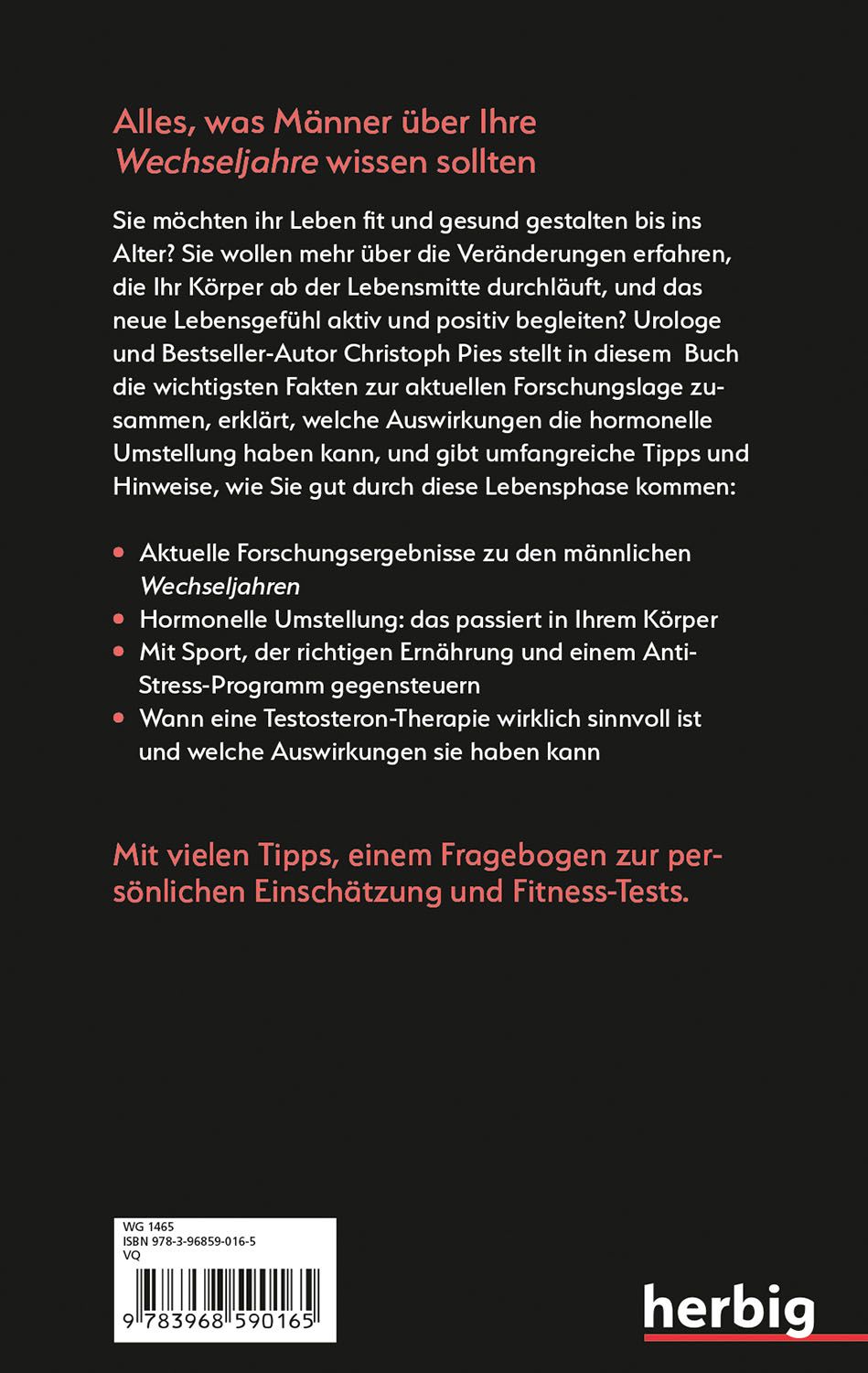Buchrückseite "Männer Ü 50". Text in Weiß auf Schwarz. Verlag Herbig. ISBN-Code und Barcode sichtbar.