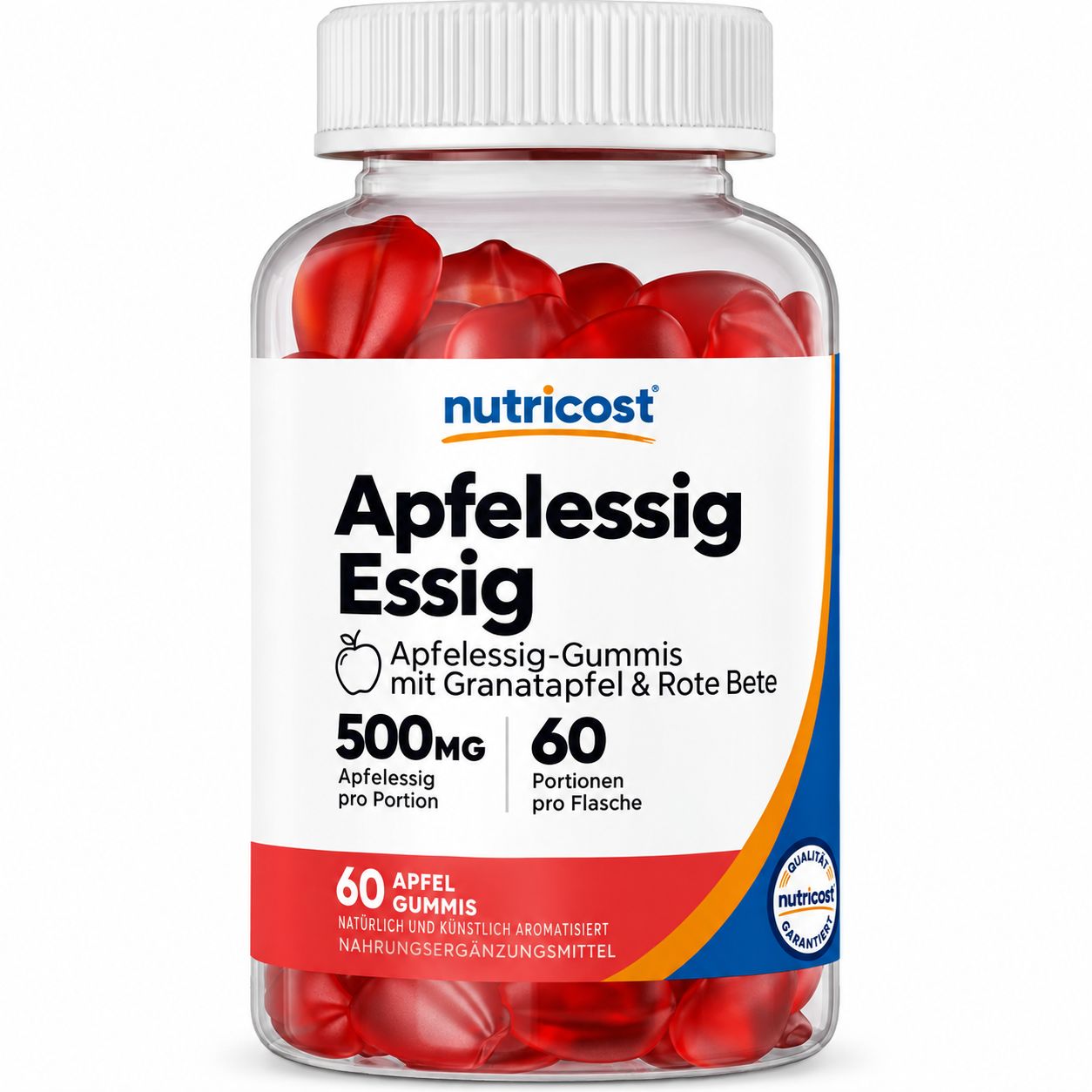 Nutricost Apfelessig Gummis mit Granatapfel & Rote Bete, 500mg, 60 Stück.