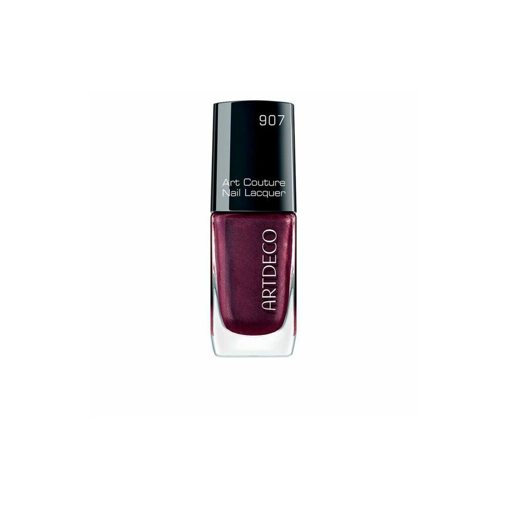 Artdeco Art Couture Nagellack, Farbton 907. Flasche mit dunklem Nagellack, schwarzem Deckel und Markenschriftzug.