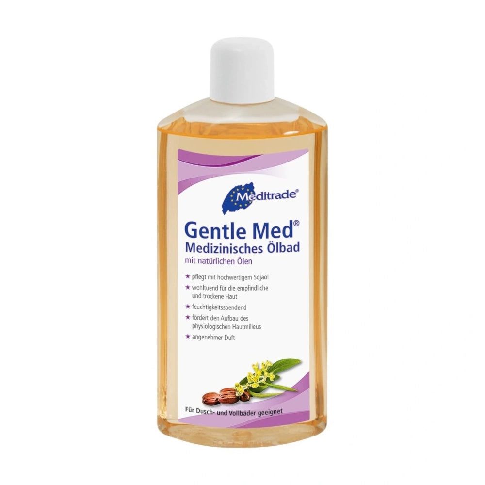 Meditrade Gentle Med medizinisches Ölbad mit natürlichen Ölen in transparenter Flasche.