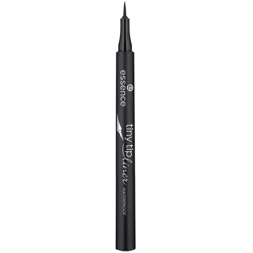 Schwarzer Eyeliner-Stift mit feiner Spitze. Aufschrift: Essence tiny tip liner waterproof.
