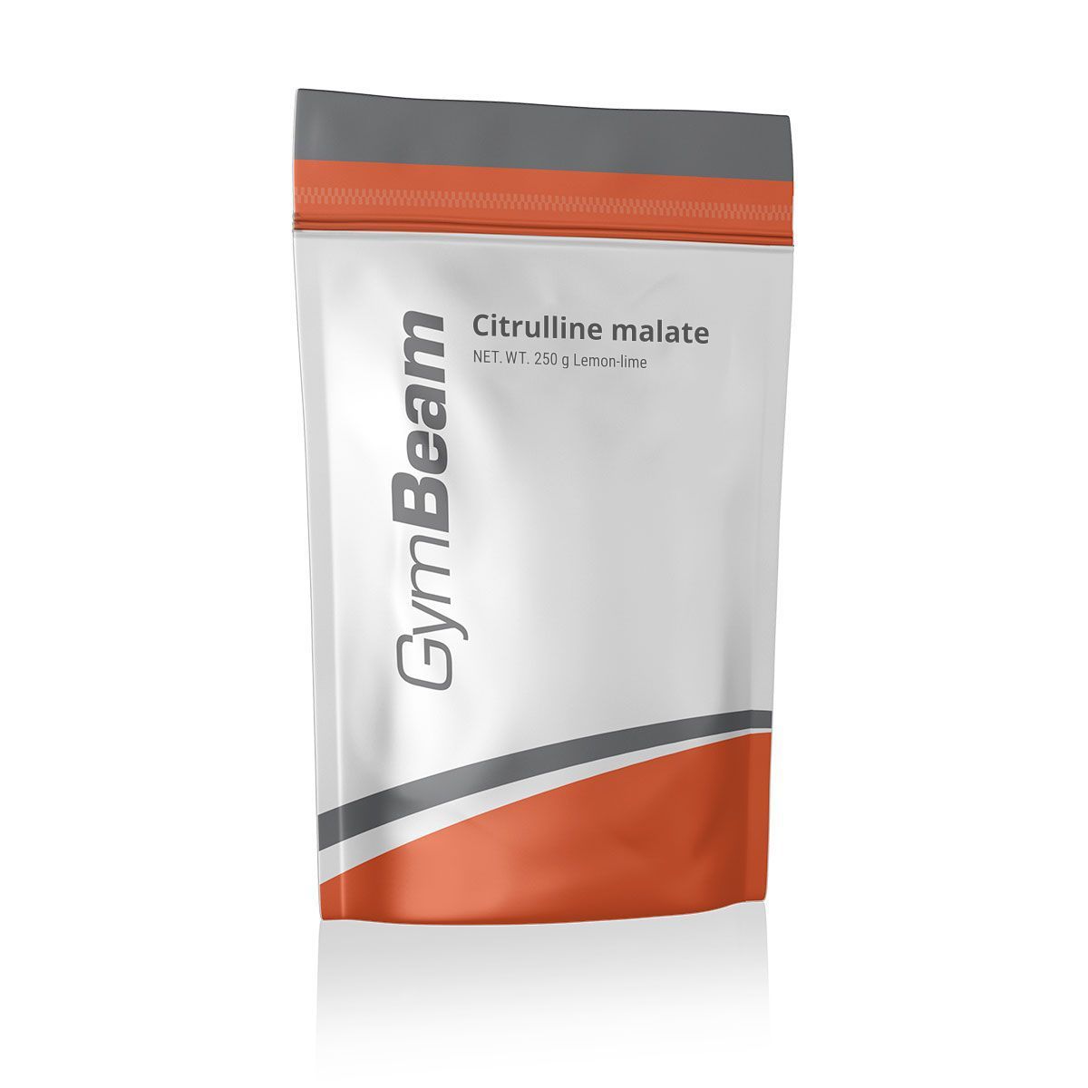GymBeam Citrullin Malat 2:1 Pulver in einem silbernen Beutel mit orangefarbenen Akzenten. Enthält 250g.