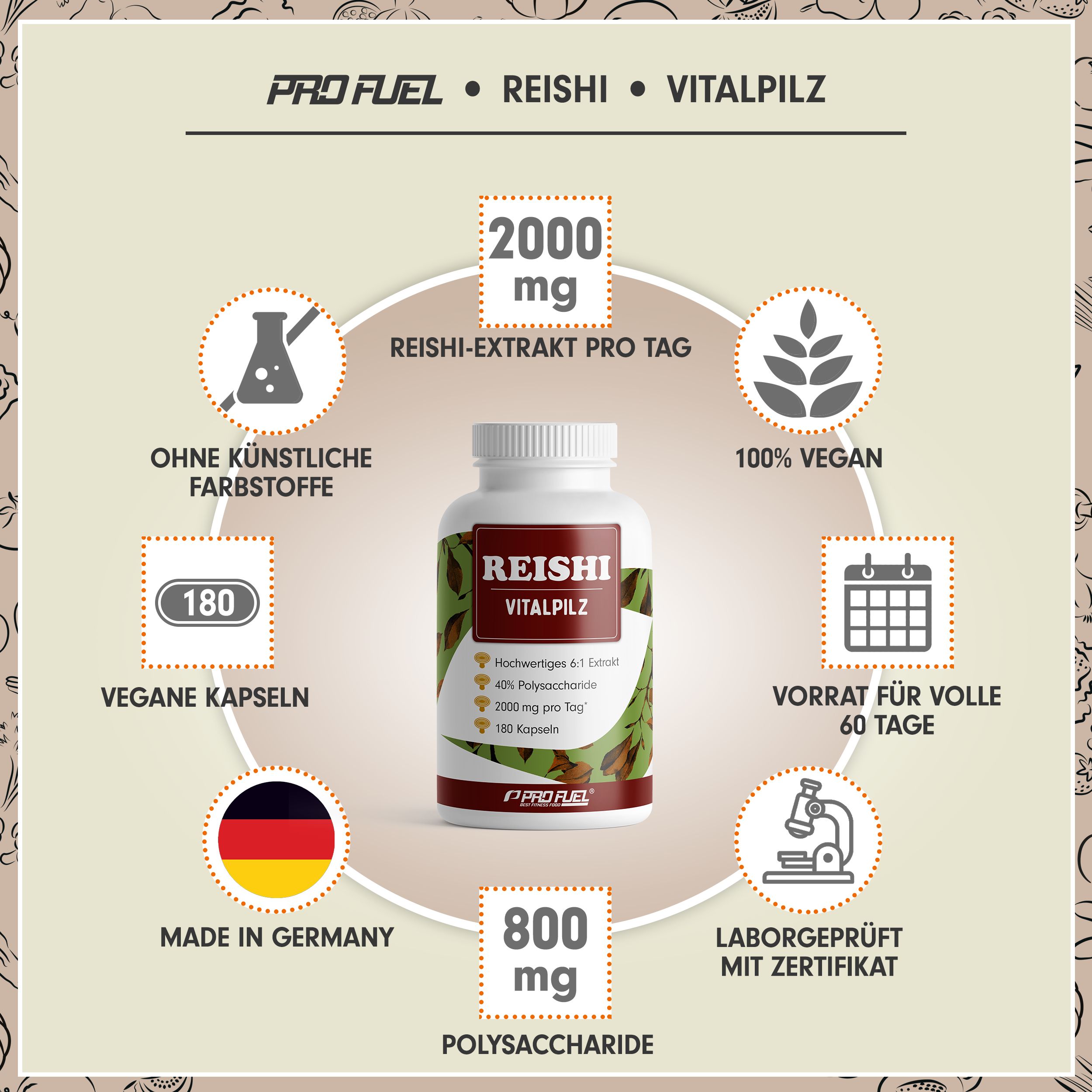 ProFuel - Reishi Kapseln - 2000 mg Pilz-Extrakt aus Ganoderma lucidum