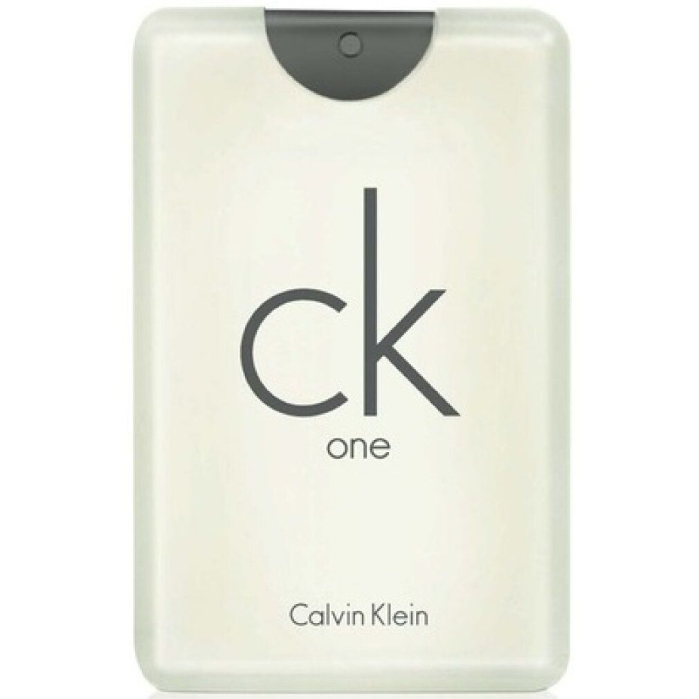 Rechteckiger Flakon mit Sprühkopf. Aufschrift "ck one" und "Calvin Klein".