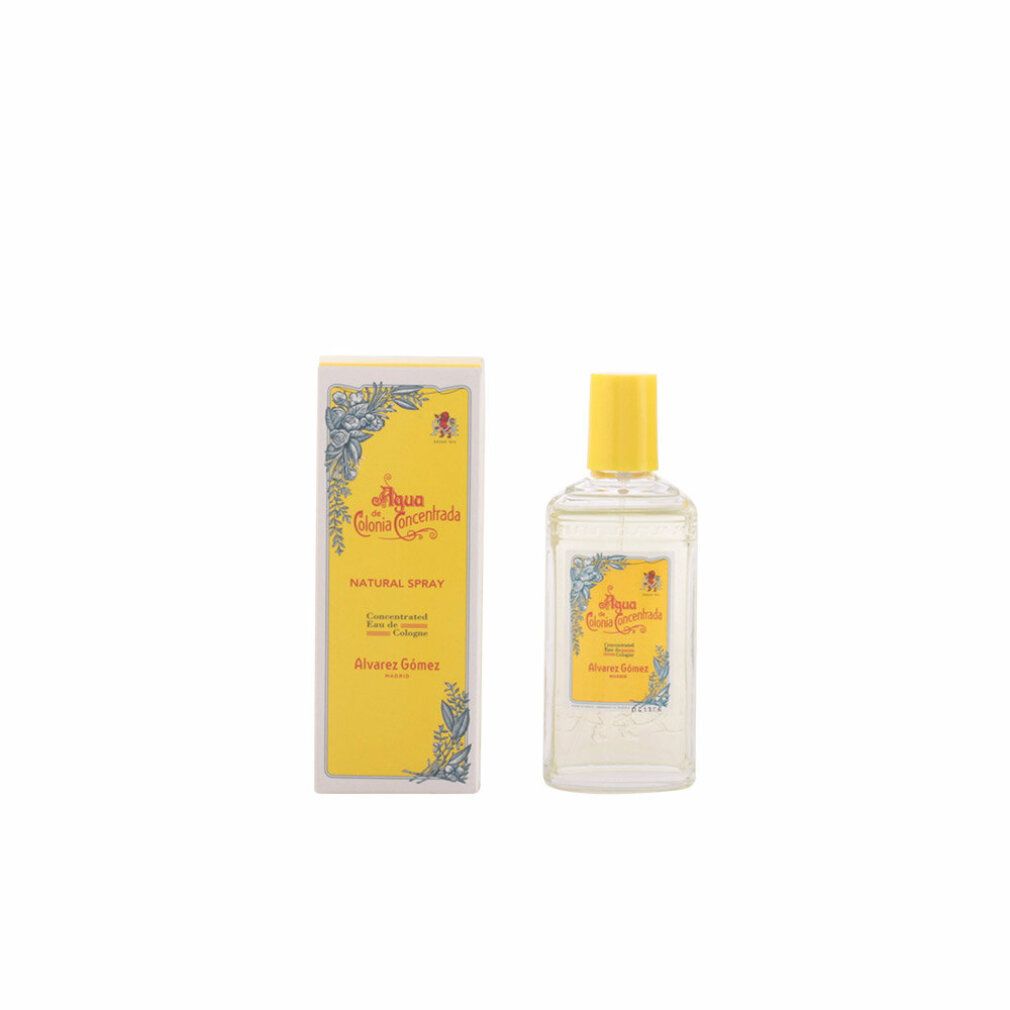 Glasflasche mit gelbem Verschluss und Umverpackung, Alvarez Gómez.
