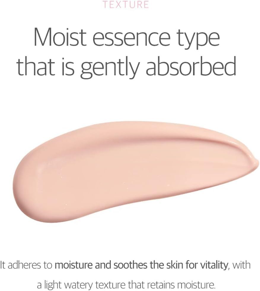 Produktprobe. Feuchtigkeitsspendende Essenz. Text: It adheres to moisture and soothes the skin for vitality, with a light watery texture.