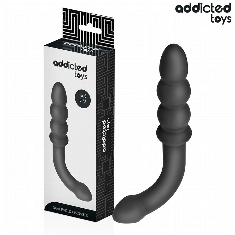 Doppelseitiger Analplug mit gerilltem Schaft und abgerundetem Ende. Inklusive Verpackung.